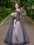 A Line Off the Shoulder Long Sleeves Appliques Tulle Prom Dress LBQ3946